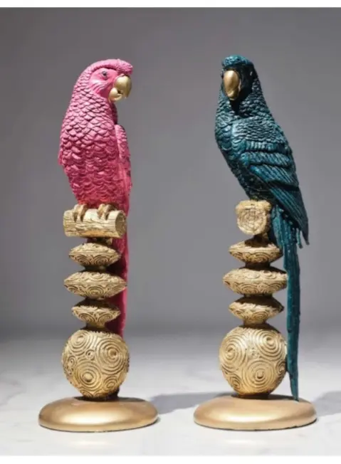 Colorful Parrot Sculpture Set – Handcrafted Decorative Art Figurines for home/ office decor
