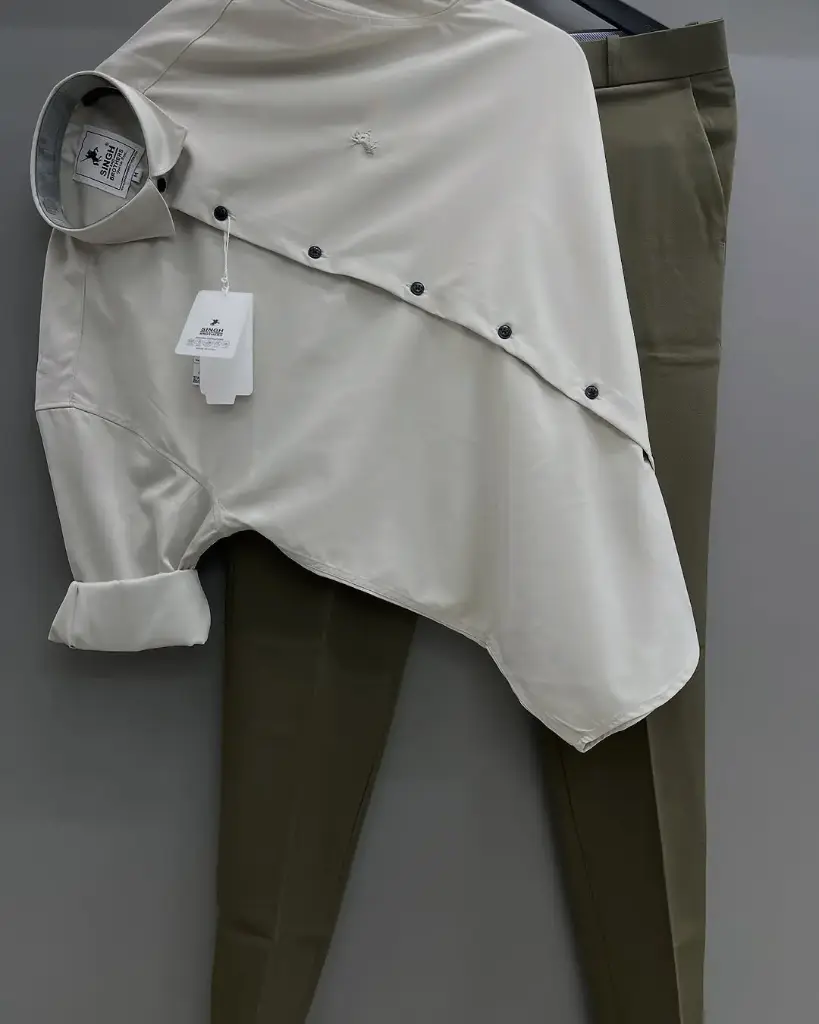 Men’s Off-White Shirt & Olive Trouser Combo – Refined Modern Classic