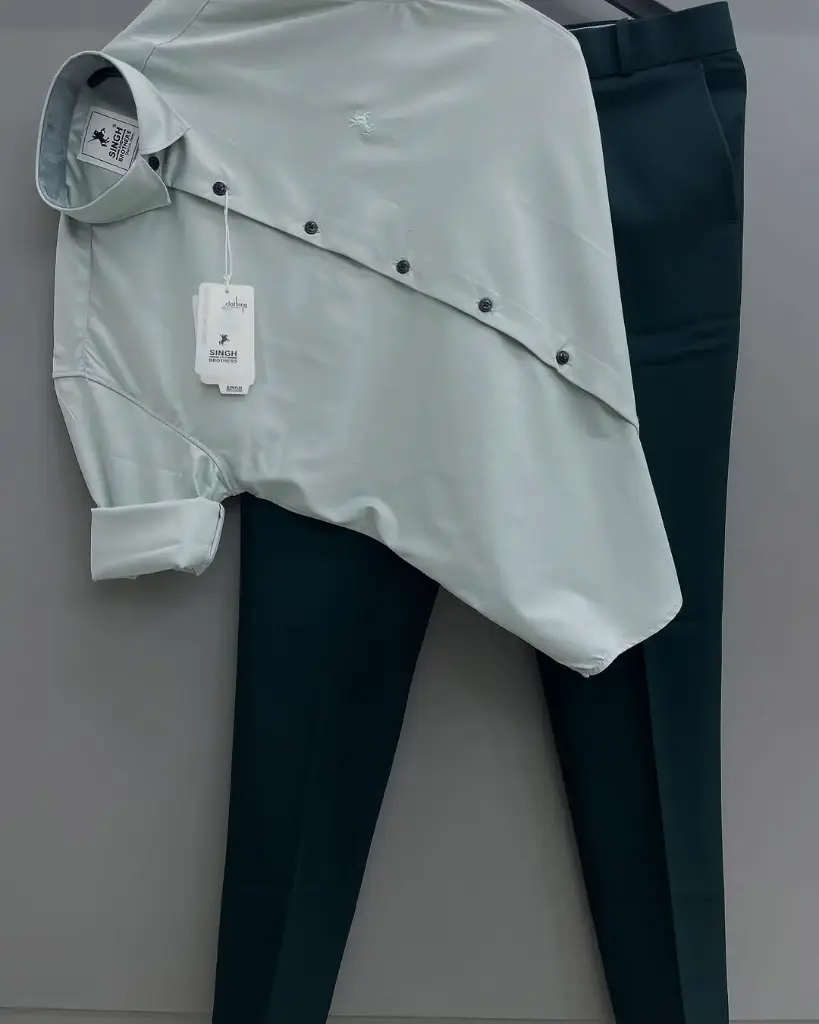 Men’s Mint Green Shirt & Deep Teal Trouser Combo – Modern Elegance