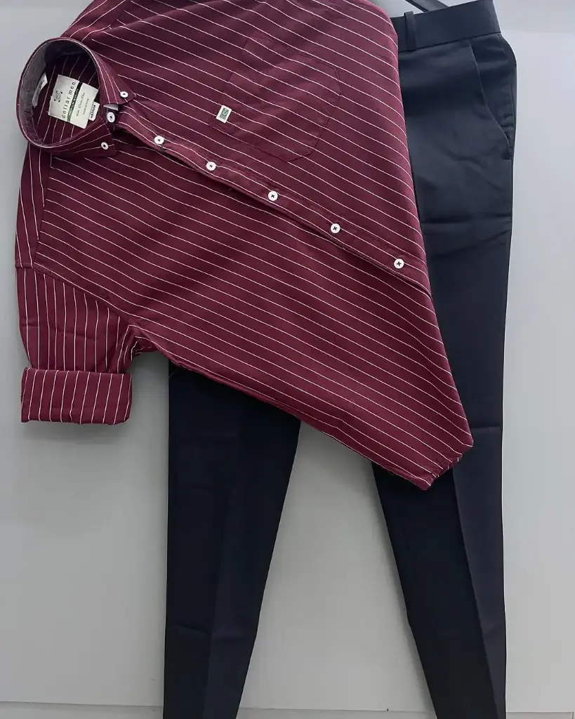 Men’s Wine Stripe Shirt & Black Trouser Combo – Refined Modern Classic formal